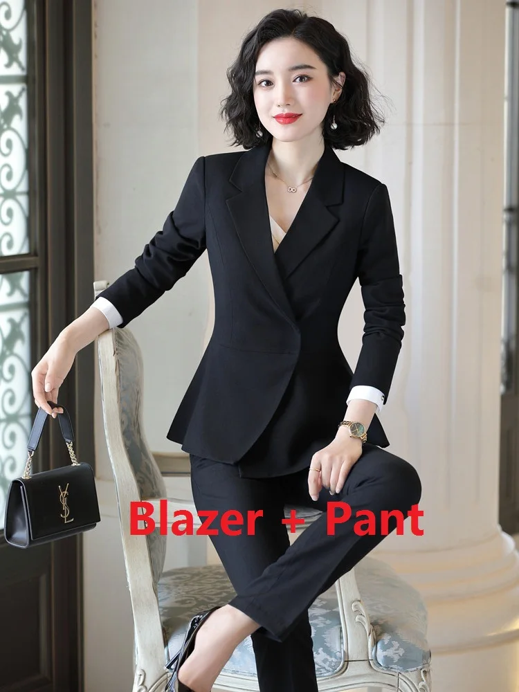 Blazer and Pant Set Модный деловой женский пиджак и куртки винно-красного цвета с длинными рукавами для офиса, Женская рабочая одежда, одежда OL Styles - Цвет: Blazer and Pant Set