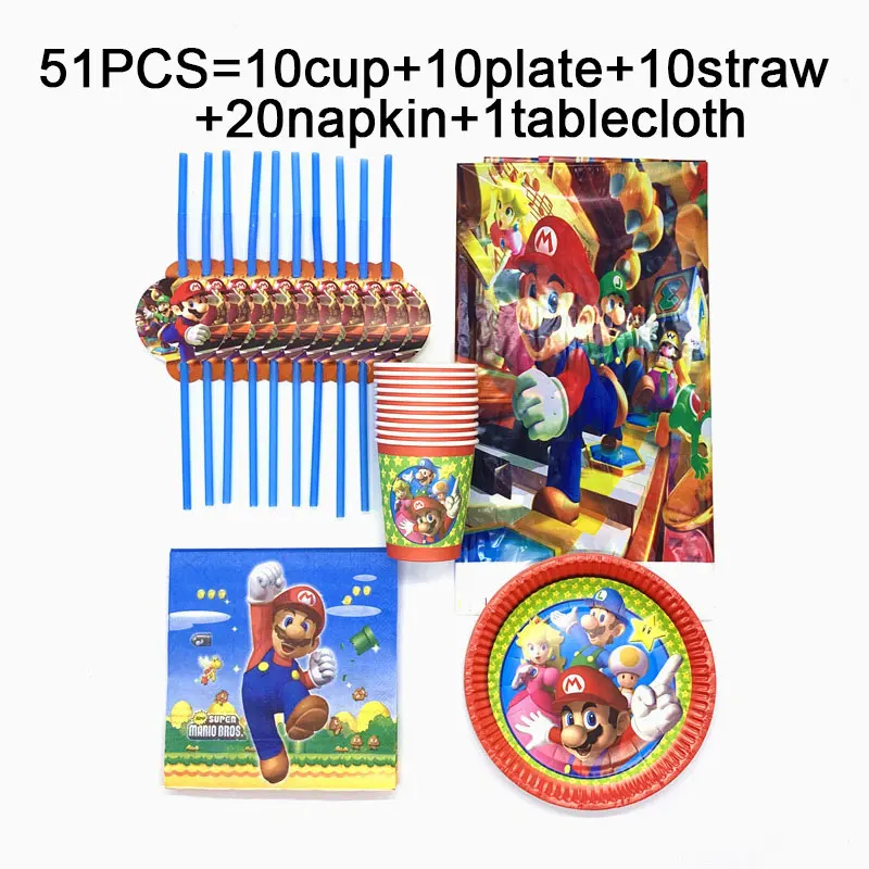 Супер Марио тема набор посуды оформление для празднования дня рождения салфетки тарелки чашки, ребенок, Душ крышка стола висящий баннер 51 шт./партия - Цвет: BeiPanXiZhiZhuo 51