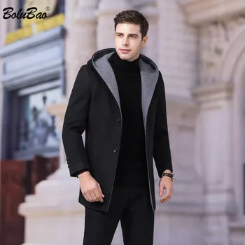 

BOLUBAO New Wool Blends Coats Men Winter Brand Men's Solid Color Long Section Trench Overcoat Casual Hooded Wool Blend Coat