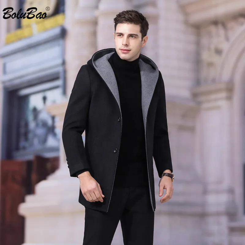 BOLUBAO New Wool Blends Coats Men Winter Brand Men's Solid Color Long Section Trench Overcoat Casual Hooded Wool Blend Coat BOLUBAO New Wool Blends Coats Men Winter Brand Men's Solid Color Long Section Trench Overcoat Casual Hooded Wool Blend Coat