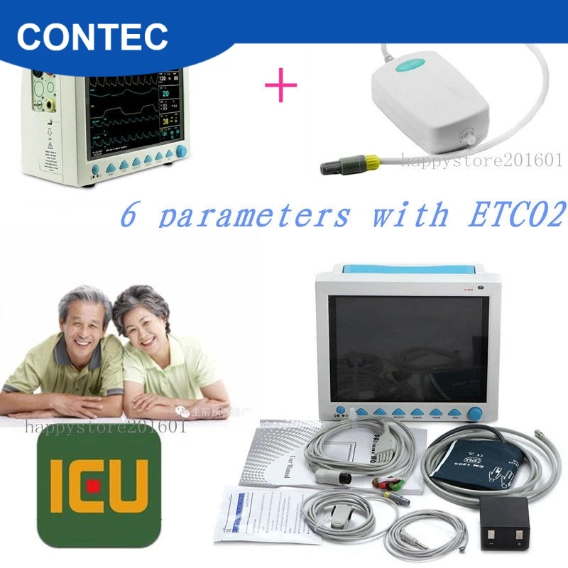 CONTEC CMS8000 капнограф CO2 Монитор пациента ETCO2 жизненные знаки 6 параметров, FDA/CE