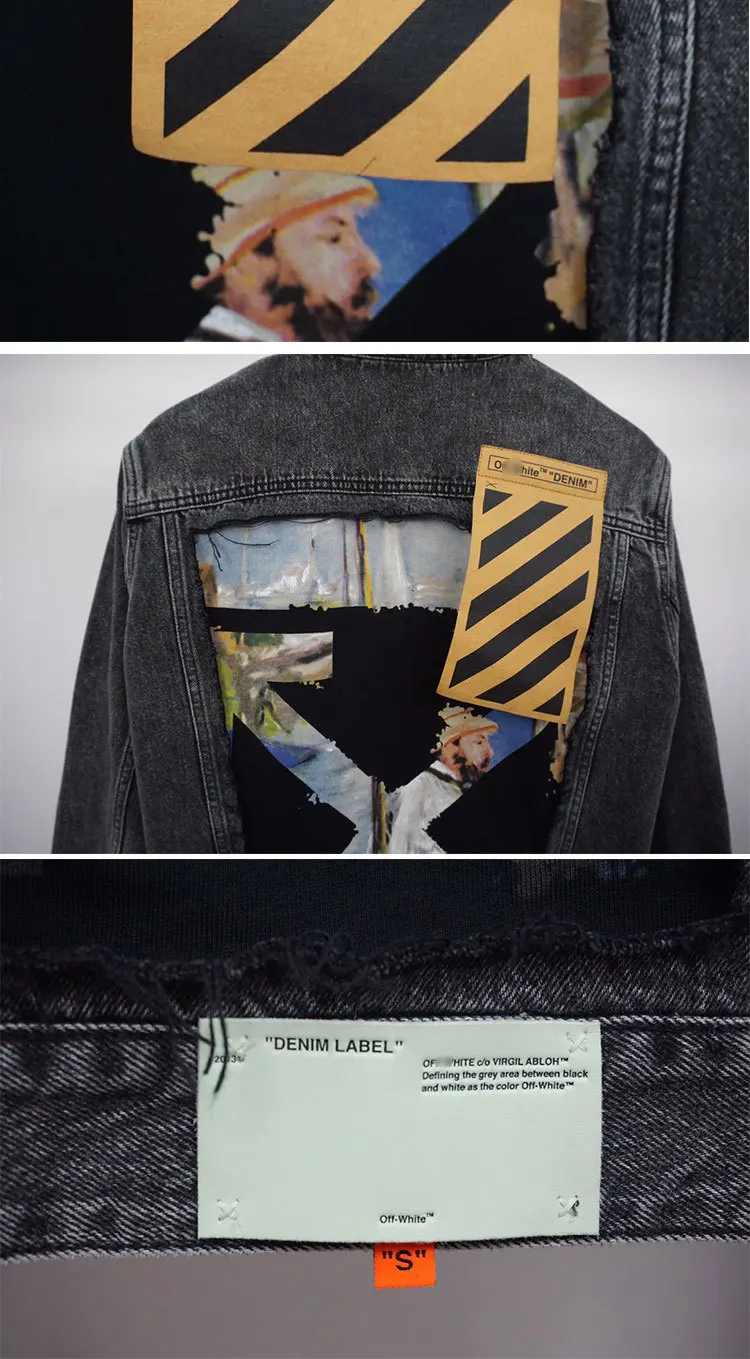 Правильная версия Offowwhite19ss Monet картина маслом лодка суставная аппликация стиральная джинсовая куртка