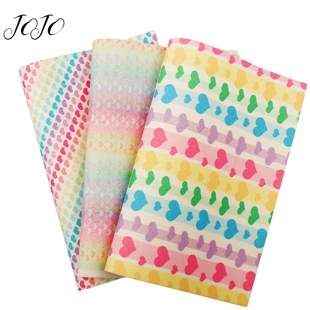 

JOJO BOWS 22*30cm 1pc Scrub Faux Synthetic Leather Fabric Love Heart Gradient Printed Sheet For Needlework DIY Hairbow Materials