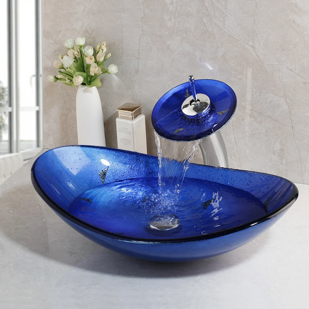 Salle de bains céramique navire bassin lavabo & Chrome robinet mitigeur Combo Set 