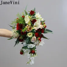 Janevini 2020 vermelho cachoeira casamento bouquet rosa do vintage branco nupcial buquê rosas artificial gota de água noiva flores bouquets(China)