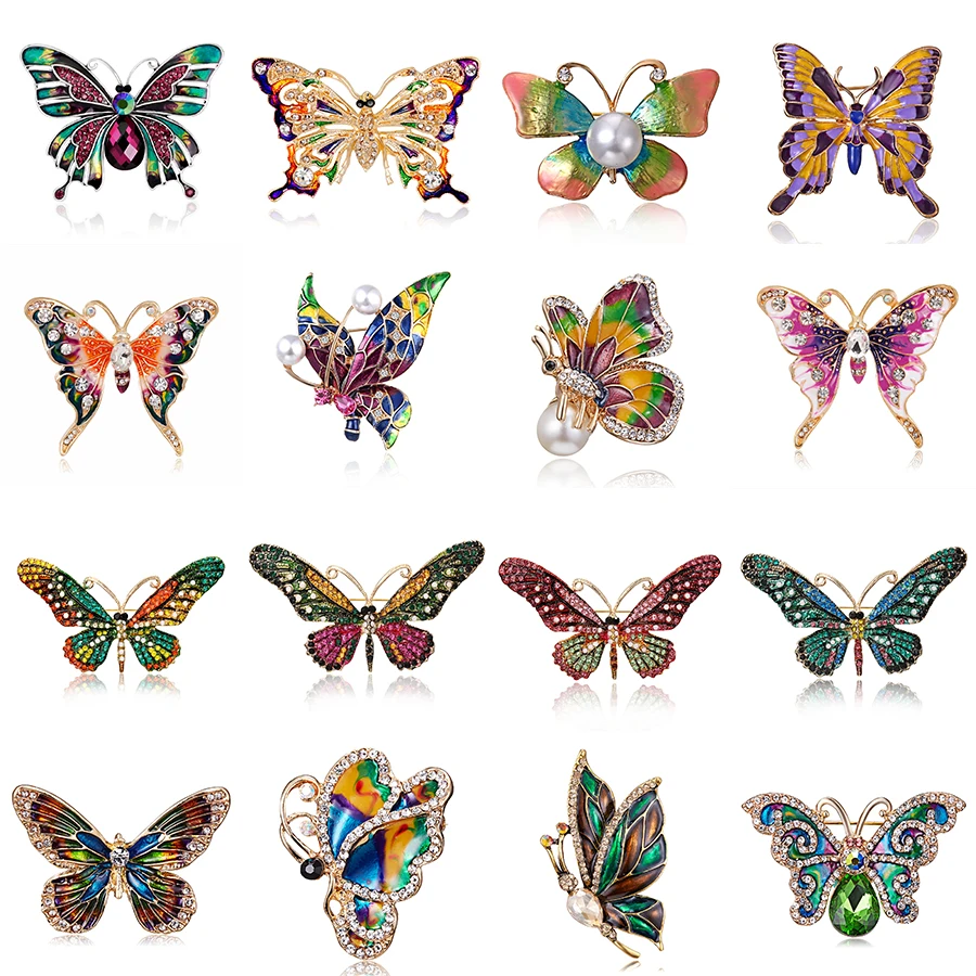 Винтажные цветные броши в форме бабочки Стразы с кристаллами металлические