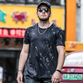 

Summer new short-sleeved fat guy large size t-shirt male fireworks loose fat quick-drying printed half-sleeved