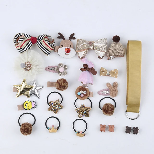 24pcs--F 18/24 шт./комплект, Детский комплект для волос, заколка для волос с цветком, заколка-бабочка заколки для волос для девочек, эластичная повязка на голову, головной убор, подарок - Цвет: 24pcs--F