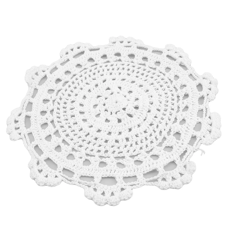 Retro Handmade Crochet Hooks Flower Placemat Round Cup Plate Insulation Pad Round Cotton Woven Placemats For Home Decoration