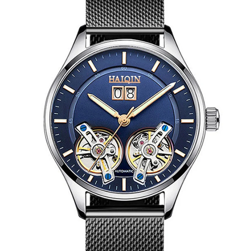 

New HAIQIN fashion simple men's watch business mechanical tourbillon automatic calendar 30M waterproof watch reloj hombre 2020