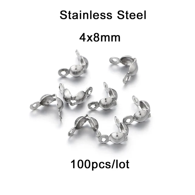 100-200pcs Connector Clasp Fitting 4*7mm Ball Chain Calotte End Crimps Beads Connector Components For DIY Jewelry Making Supplie Stainless Steel 3