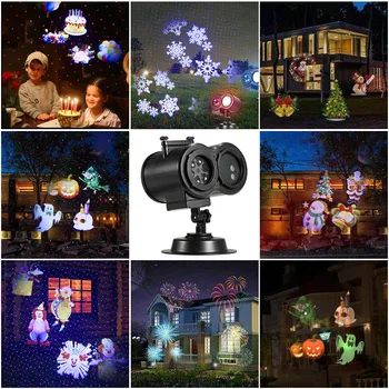 

Outdoor Christmas Halloween Projection Light 12 Dynamic Animation Slides Decorative Lighting Led Projector Remote Control Light