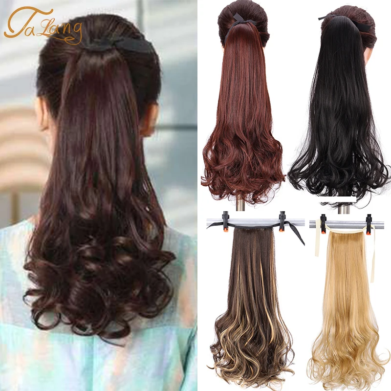 

TALANGLong Curly Synthetic Black Brown Drawstring Ponytail Heat Resistant False Hairpiece Pony Tail Clip In Hair Extension Women