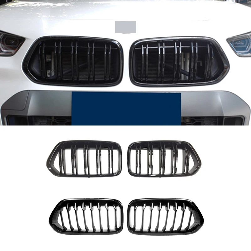 

For BMW X2 Series F39 2018-2021 ABS Front Hood Kidney Grille Bright Black Grill Dual Line Compatible Racing Grills Accessories