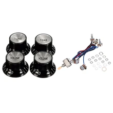 

5 Pcs Guitar Parts:1 Pcs Lp Electric Guitar Pickups Wiring Harness Kit 2T2V 500K Pots 3 Way Switch With Jack & 4 Pcs Guitar Knob