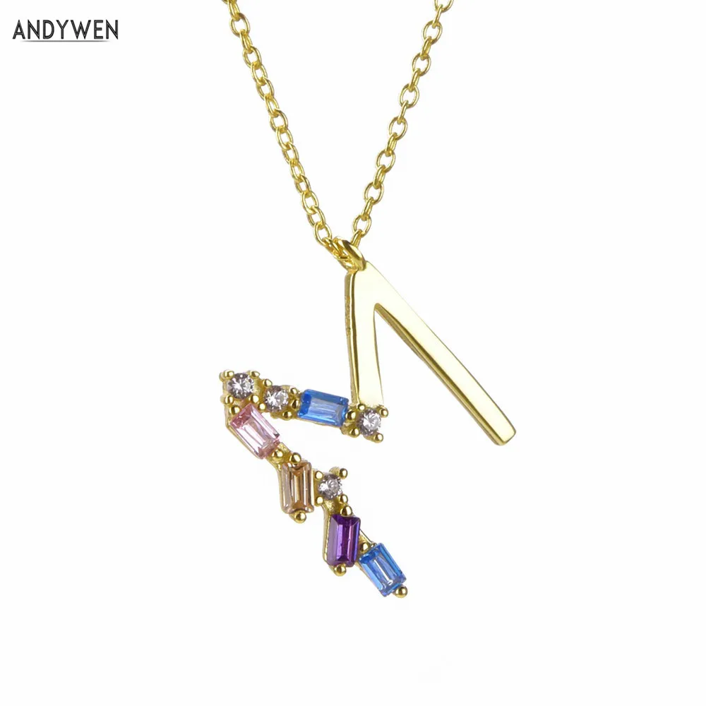 

ANDYWEN 925 Sterling Silver New Initial A M Colorful Necklace Luxury Zircon Women Valentiens Gift Name Alphabet Pendant Jewelry