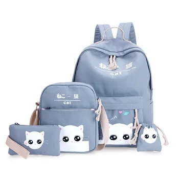 

4pcs/Set Laptop School Backpacks for Girls Boys Teenagers Female Bagpack Sac A Dos Femme Cute Cat Canvas Satchel Kids Bolsa