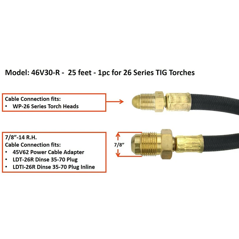

For Air Cooled WP Series TIG Torches Power Cable Wires Line Equipment 25 Feet
