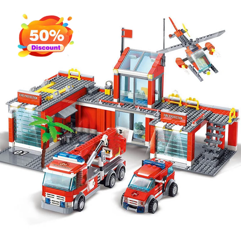 playmobil fire engine and station