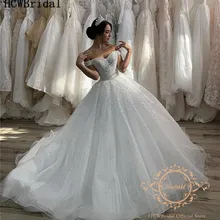 Luxury Pearls Dubai Wedding Dresses Off The Shoulder Corset Organza Long Train Bride Dress Custom Made Robe De Mariage