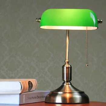 

Vintage table lamp E27 with switch Green glass lampshade cover desk lights classical bedroom study home reading light YHJ011101
