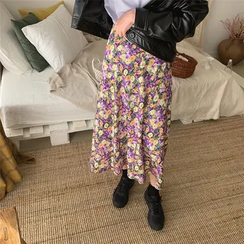 

Alien Kitty Sweet Print Floral High Waist 2020 Retro Chic Gentle Office Lady Vestidos Stylish Vintage All-Match Long Skirts