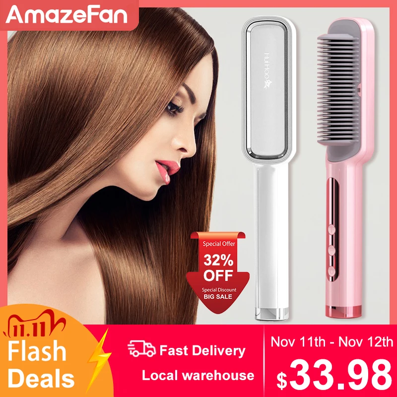 

Hair StraightenerHot Heating ionic Hair Straightener Electric Straight Hair Comb brush Hair Straightener Curler styling tool
