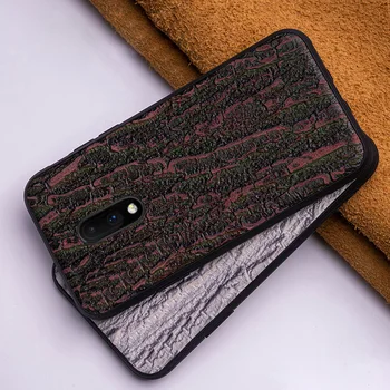 

Phone Case For Oneplus 7 Pro Genuine Leather Shockproof Silicone Edge Cover Original One Plus 6 6t 7Pro Cowhide Tree Texture