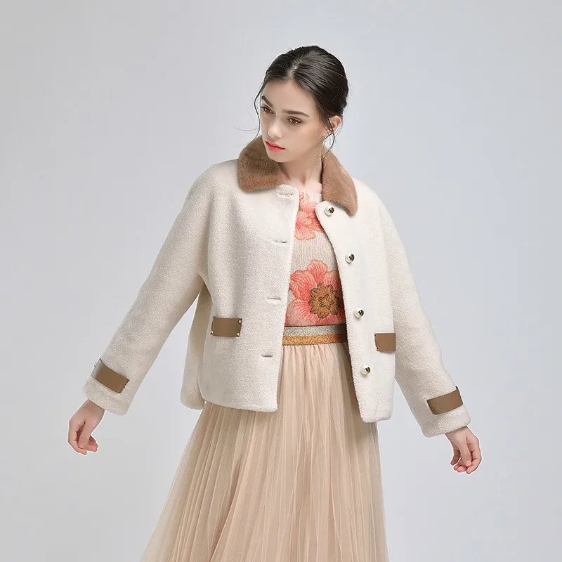 

Real Fur Coat Women Sheep Shearing Winter Coat Women Korean Mink Fur Collar Jacket Abrigos Mujer Invierno 2020 1H2215008 YY651