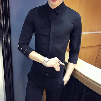 

British Style Shirt Men 2020 Summer New Slim Fit Tuxedo Shirt Night Club Personality Half Sleeve Party Dress Shirts Social 3XL-M