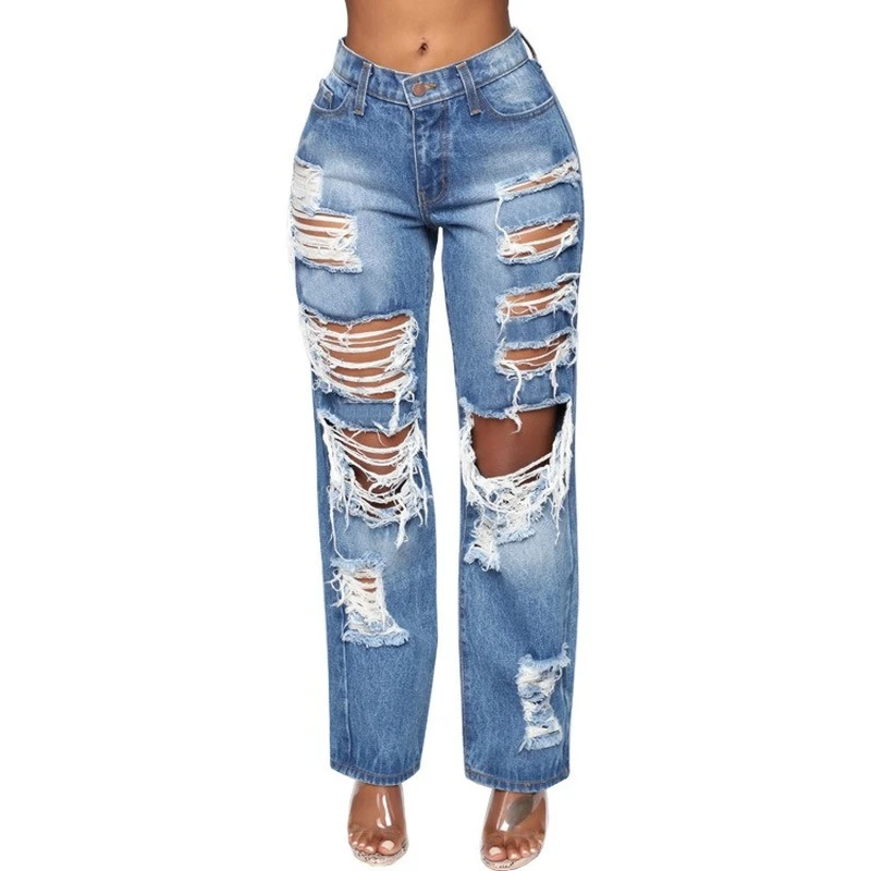 Schat benzine Hoogte Plus Size S M L Xl Xxl Xxxl Women Fashion Ripped Jeans Loose Scratch Denim  Pencil Pant Mid Waist Hip Hop Pants - Jeans - AliExpress