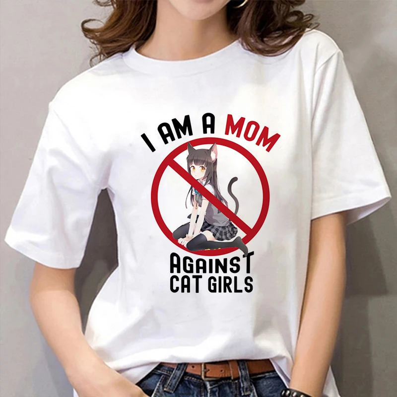 Футболка с рисунком I AM A MOM против CAT BOYS модные повседневные топы в стиле Харадзюку