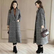 YASUGUOJI офисное Женское зимнее шерстяное пальто с отложным воротником, женское повседневное пальто на одной пуговице, женское клетчатое длинное пальто
