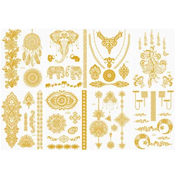 

Niceauty 8 Sheets Temporary Tattoos Gold Stamping Arm Shoulder Long Lasting Tattoo Stickers Full Body Art Stickers for Women Men