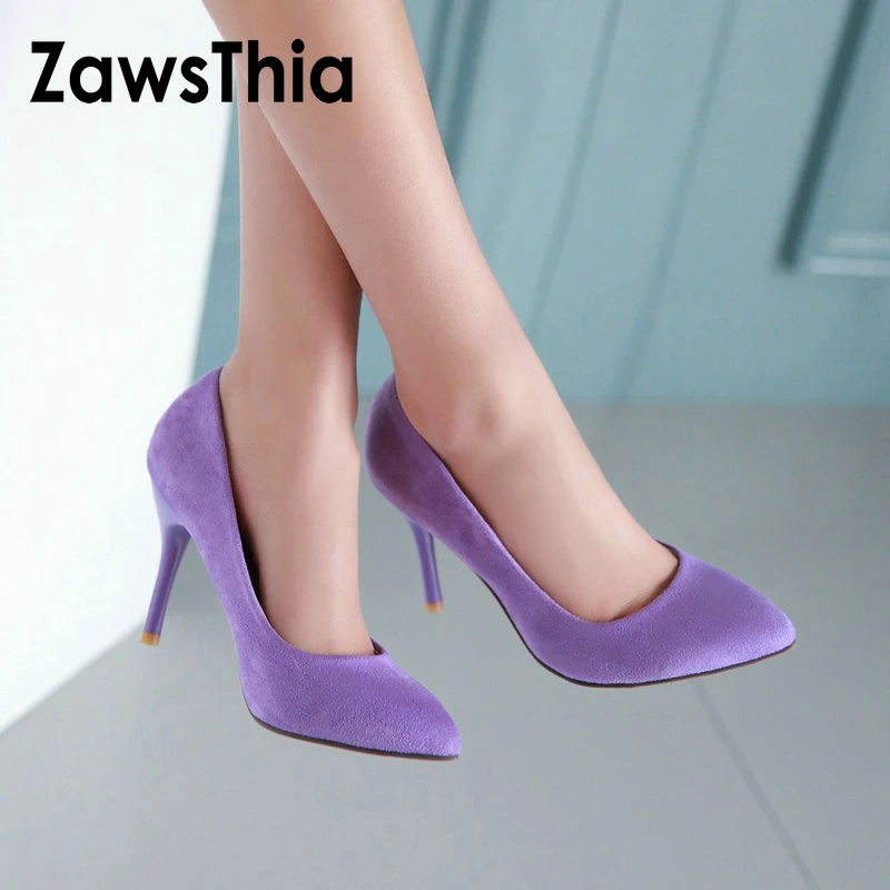 ZawsThia 10cm thin high heels purple blue woman sexy shoes slip on women wedding stilettos ladies shoes big size 42 43|Women's Pumps| - AliExpress