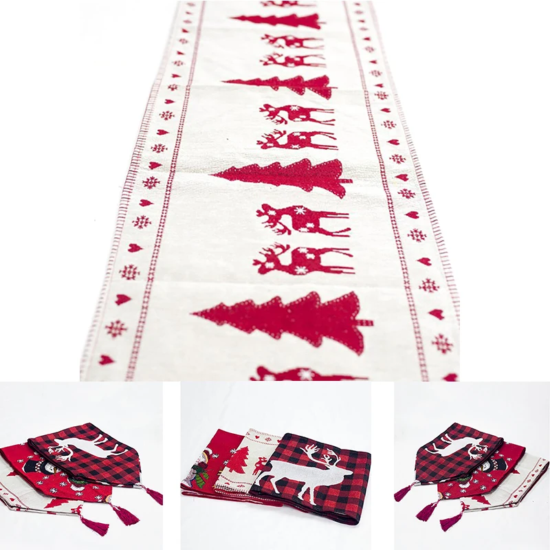 

Cotton Embroidered Christmas Table Runners 180*35cm Deer Christmas Tree Table Runner Cloth Cover for Home New Year Decoration
