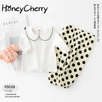 

2020 Autumn New Baby Girl Korean Cute Doll Collar Bottoming Shirt Polka Dot Knickerbockers Two-Piece Set kids clothes