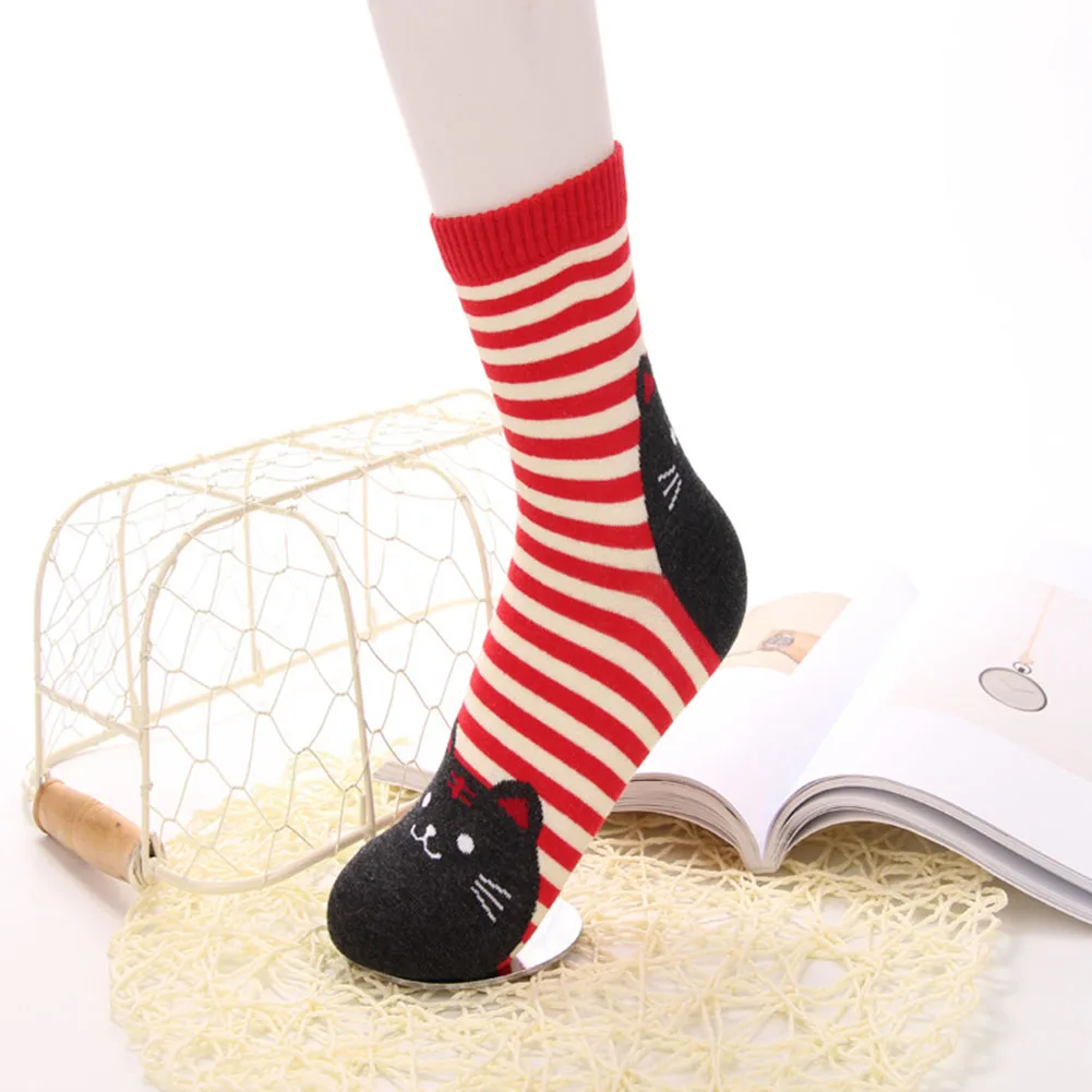 5 пар, женские носки с милыми животными, повседневные, тянущиеся, в трубке, разные, для девушек, Рождество, осень, зима, смешанный хлопок, забавный подарок, теплые