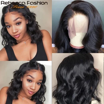 

Rebecca Short Bob Wigs Brazilian Body Wave Lace Front Wig Pre Plucked 13x4 Lace Front Human Hair Wigs for Women Loose Body Wig