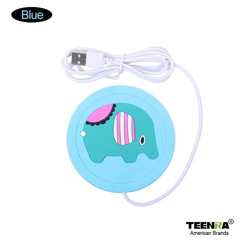 TEENRA анти-нагрев USB силиконовый нагреватель мультфильм силиконовая электрическая изоляция Coaster Кофе Чай грелка офисные гаджеты - Цвет: Blue