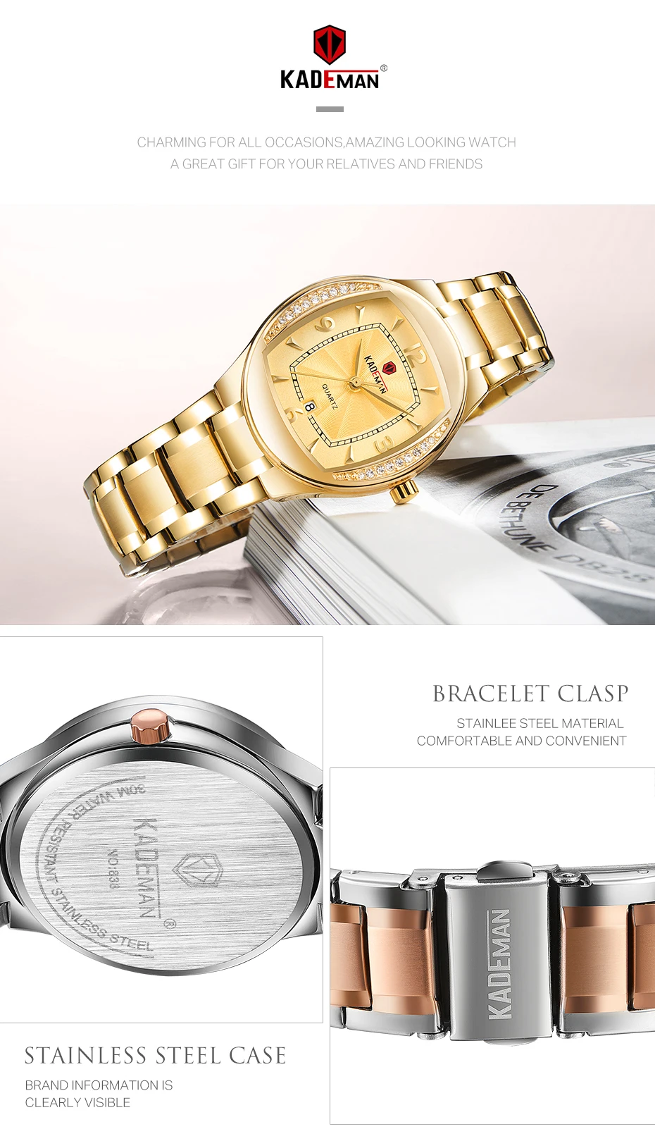 Топ класса люкс Kademan Брендовые женские часы с кристаллами и бриллиантами модные женские кварцевые часы с календарем полностью Стальные наручные часы водонепроницаемые 838