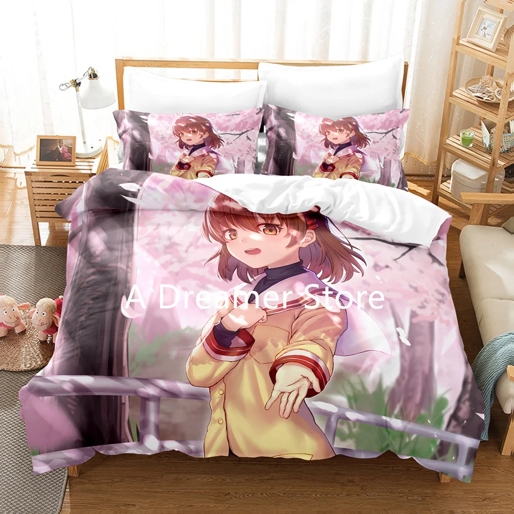 Anime CLANNAD Bedding Set Cartoon Girls Pattern Quilt Comforter Duvet Cover For Adult Kids Fashion Bedclothes 2/3pcs