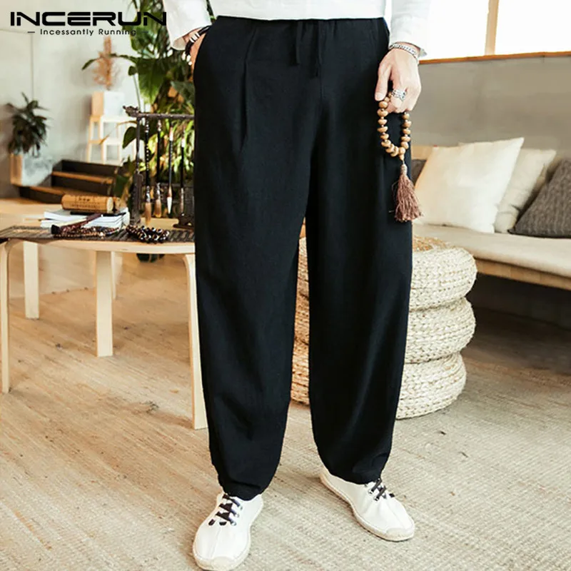 Cotton Men Pants Drawstring Solid Baggy Pockets Streetwear Retro Wide Leg Pants Joggers Harem Trousers Men INCERUN Plus Size 5XL Cotton Men Pants Drawstring Solid Baggy Pockets Streetwear Retro Wide Leg Pants Joggers Harem Trousers Men INCERUN Plus Size 5XL