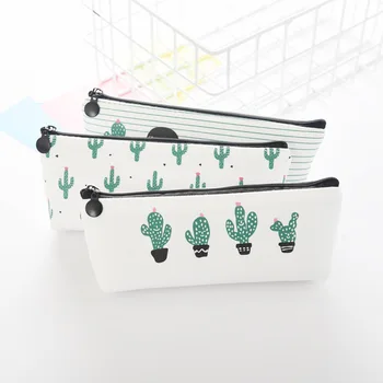 

Korean creative small fresh cactus pencil case canvas simple pencil-box primary school stationery supplies pen bags