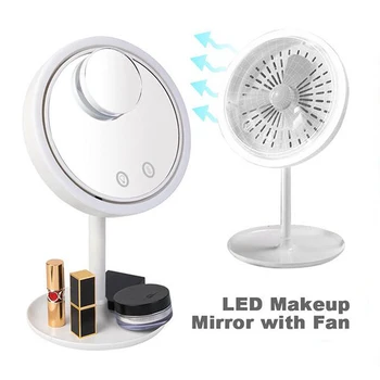 Makeup mirror led standing mirror touch screen vanity mirror backlit adjustable light desk cosmetic illuminated mirrors with fan frameless vanity mirror with light hollywood makeup lighted mirror 3color light cosmetic mirror adjustable touch screen 58 46cm