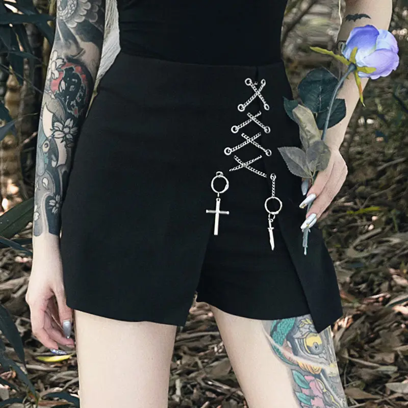 

Mini Skirt Women Punk Wind Short Skirts Skinny Slim Fit High Waist Skirt Irregular Split Fake Two Piece Fork Package