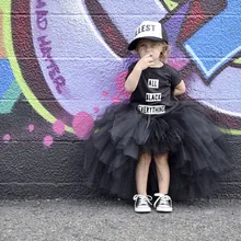 Длинная черная юбка-пачка с единорогом для девочек; милые праздничные Юбки принцессы для девочек; фото; бальное платье; костюм; одежда