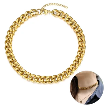 

10mm 11mm Big Chunky Curb Wheat Chain Choker Statement Necklace Gold Stainless Steel Collar for Women Girl Fashion Jewelry DN177