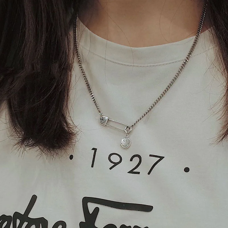 Mewanry 925 Sterling Silver Sweater Necklace for Women Fashion Vintage Party Creative Pin Smiley Pendant Jewelry Birthday Gifts - Image 6