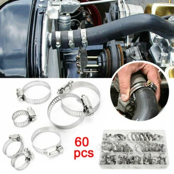 

60pcs Hose Clamp Kit With Box Stainless Steel Tool Fixed Assorted Size Hose Clamp Kit Fastener
